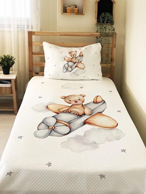 Evmila Pilot Ayıcık Desen Tek Kişilik Çocuk Pike Takımı - S000014591-23173