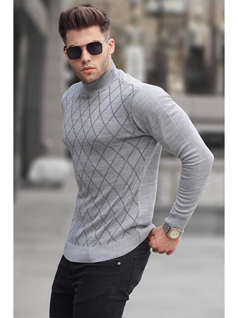 Madmext Gri Balıkçı Yaka Triko Kazak 5785 - S000031507-20600