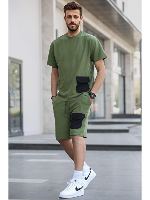 Madmext Erkek Haki Yeşili Cep Detaylı Şort Takımı 5901 - S000031418-18547