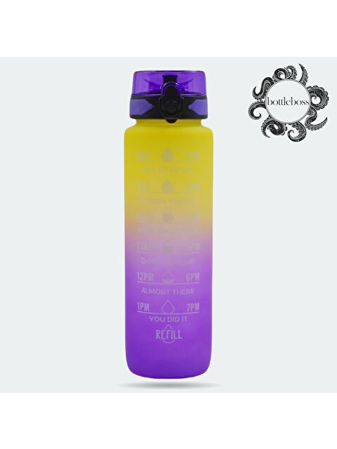 Bottle Boss Renk Geçişli Sızdırmaz Kapak Motivasyon Matarası 1 Litre Sticker HEDİYELİ Mor (BB-899591) - S000078701-20042