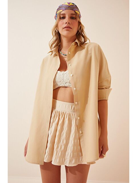 Hazelin Kadın Bisküvi Oversize Uzun Basic Gömlek HZL22W-BD139001 - S000031094-19933