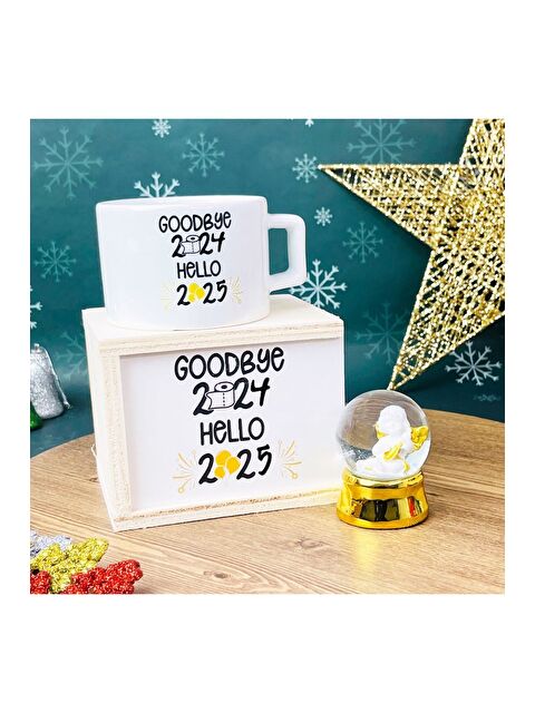 Bam Hediyelik Eşya Güle Güle 2025 Merhaba 2026 Yılbaşı Tasarımlı Kutulu Kupa Altınaldızlı Melek Mini Kar Küresi Set - S000269022-23173