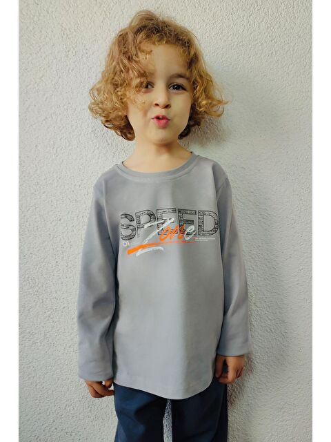 Breeze Erkek Çocuk Uzun Kollu Tişört Hız Temalı Sırt Kısmı Baskılı Gri (2-6 Yaş) - S000325362-20600