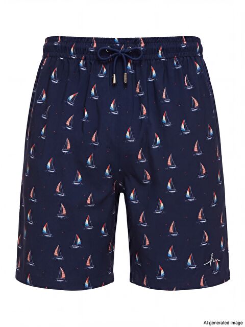 Haşema Çapa Desenli Lacivert Erkek Kısa Havuz Ve Deniz Şortu 5045 - S000388178-37341