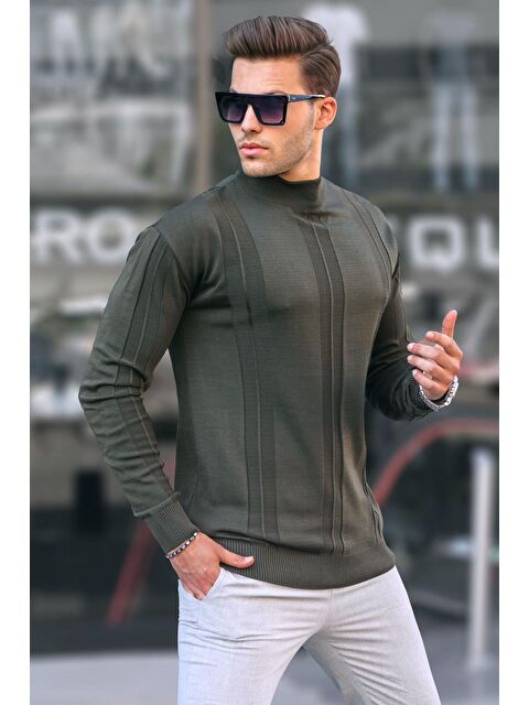 Madmext Haki Balıkçı Yaka Desenli Kazak 6825 - S000056806-18547