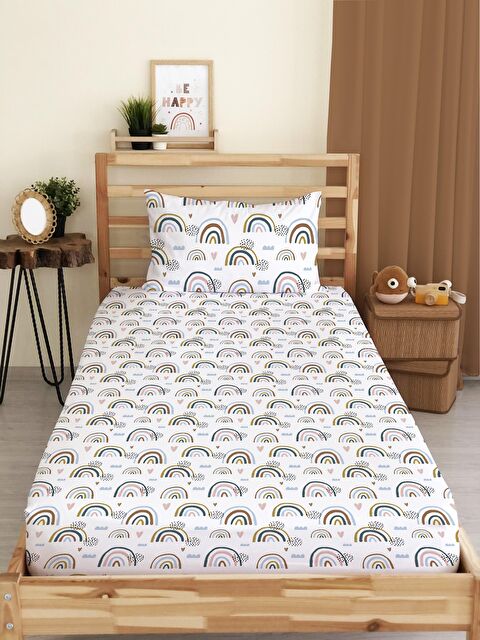 Evmila Desen Baskılı Tek Kişilik   Lastikli Çarşaf Seti 100x200 cm Beyaz - S000084554-23173
