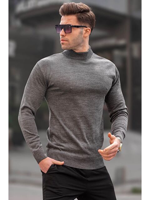 Madmext Antrasit Slim Fit Yarım Balıkçı Yaka Erkek Triko Kazak 6343 - S000030336-29666