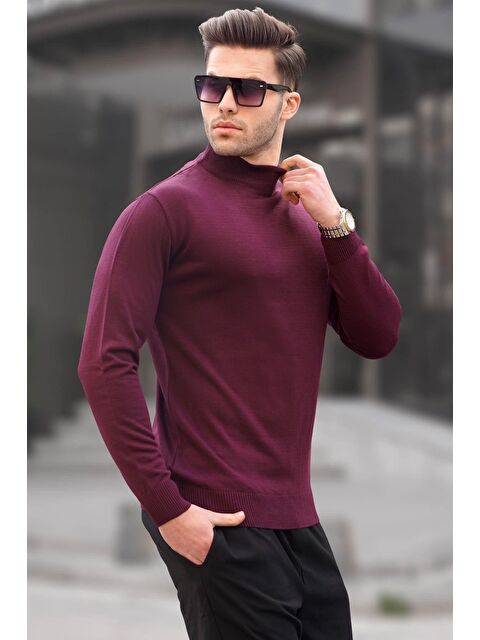 Madmext Vişne Çürüğü Slim Fit Yarım Balıkçı Yaka Erkek Triko Kazak 6343