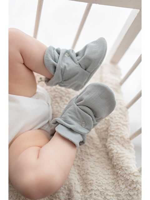 First Step Organik Pamuk Müslin Çıtçıtlı Açık Gri Panduf - S000046721-17308