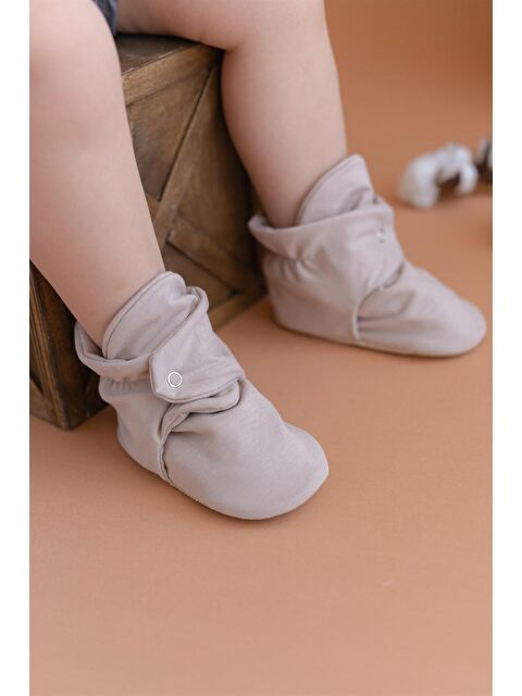 First Step Organik Pamuk Kaydırmaz Taban Çıtçıtlı Vizon Rengi Panduf - S000046724-25636