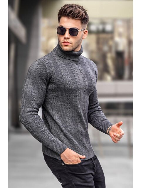 Madmext Antrasit Desenli Balıkçı Yaka Triko Kazak 5769 - S000031510-29666