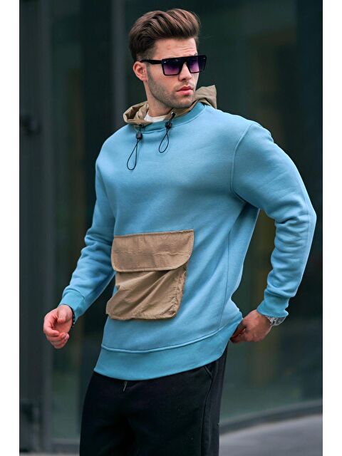 Madmext Mavi Kanguru Cep Kapüşonlu  Erkek Hoodie 6138 - S000079976-17234