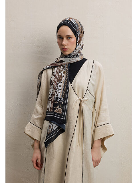 Fresh Scarfs Lılıes Desen İpek Krep Şal Siyah