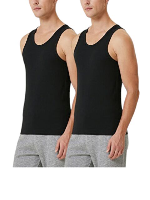 Güneş Siyah U Yaka Penye Erkek %100 Pamuk Atlet 2'li - S000316084-14430