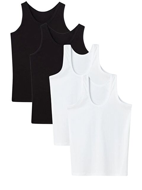 Güneş Siyah-Beyaz U Yaka Penye Erkek %100 Pamuk Atlet 4'lü - S000316173-27074