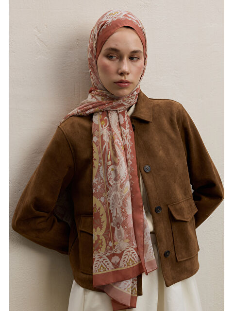 Fresh Scarfs Verona Desen İpek Krep Şal Kiremit