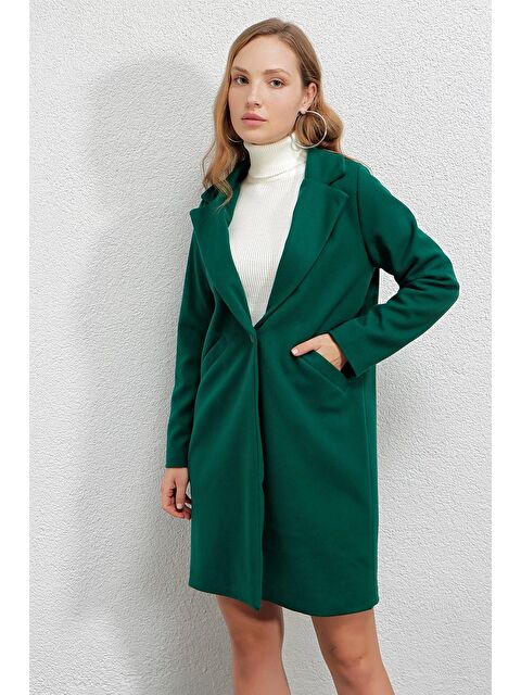 Hazelin Kadın Zümrüt Yeşili Tek Düğmeli Çift Cepli Astarlı Şık Kaşe Kaban HZL23W-BD190851 - S000040252-18709