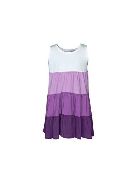 Lovetti Ekru-Mor Kız Çocuk Renkli Kat Kat Büzgülü Askılı Elbise - S000057823-23173
