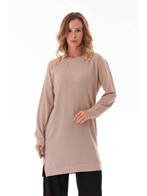 Fullamoda Bürümcük Kumaş Yanları Yırtmaçlı Bisiklet Yaka Tunik - S000380803-19928