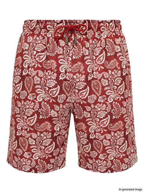 Haşema Etnik Desenli Bordo Erkek Kısa Havuz Ve Deniz Şortu 5050 - S000388178-19951