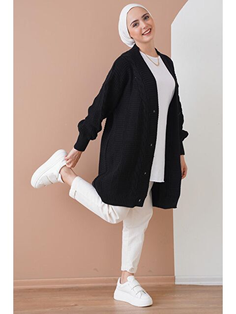 Bigdart 15768 Tesettür Triko Hırka - Siyah - S000089541-19351
