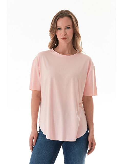 Fullamoda Basic Bisiklet Yaka Yanları Yırtmaçlı Modal Tişört - S000380868-23490