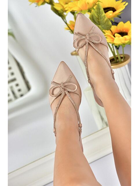 Fox Shoes Ten Saten Kumaş Taş Detaylı Kadın Topuklu Ayakkabı M246065704 - S000044176-26407