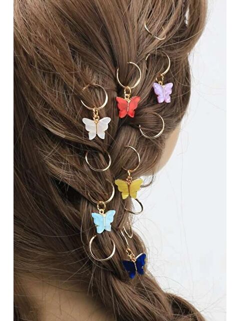 New Obsessions Renkli Kelebek 20 Parça Saç Küpesi Seti - S000107528-27074