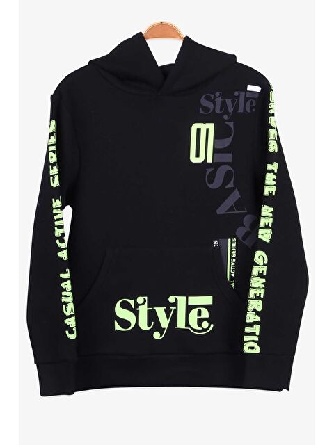 Breeze Erkek Çocuk Sweatshirt Baskılı Kapüşonlu Siyah  9 11 Yaş - S000022813-19351