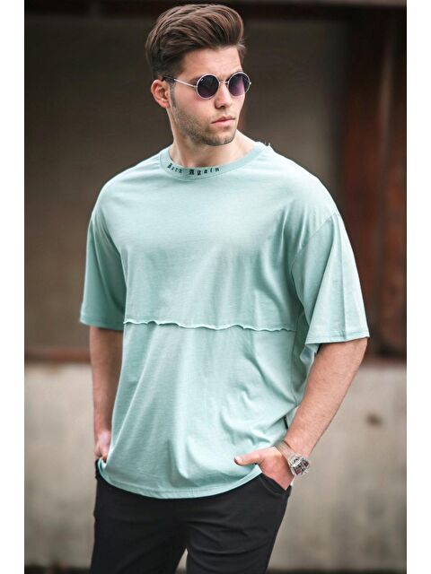 Madmext Yeşil Oversize Erkek Baskılı %100 Pamuk Tişört 5250 - S000016563-18194