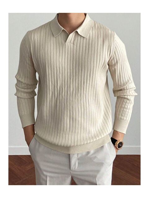 Tarz Cool Erkek Polo Yaka Fitilli Triko Kazak - S000141623-10584