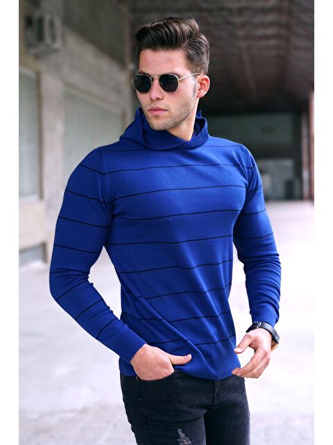 Madmext İndigo Kapüşonlu Erkek Kazak 5623 - S000031515-23093