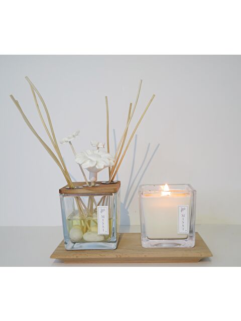 Missi Masif Ahşap Tepsili 250 ml Dekorlu Black Vanilya Oda Kokusu ve Vegan Mum Seti - S000077531-19965