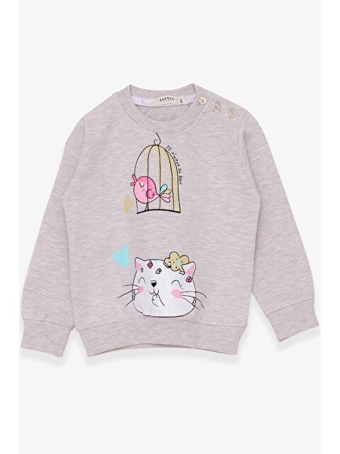 Breeze Kız Bebek Sweatshirt Simli Kedicik Baskılı Bej Melanj (1.5-2 Yaş) - S000068513-19927