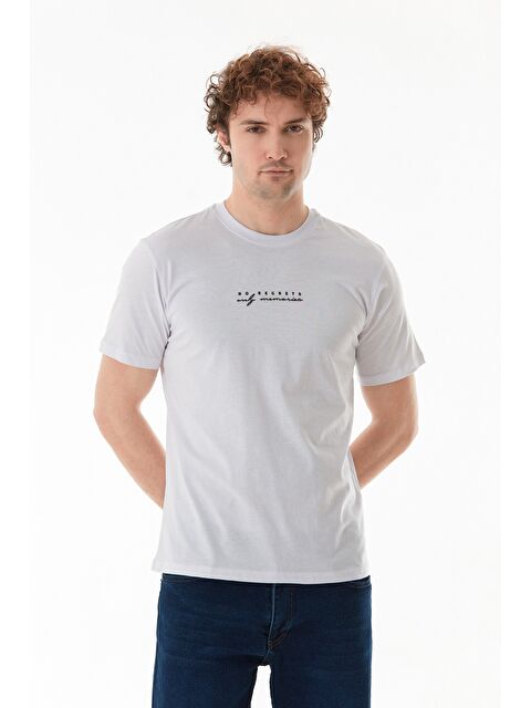 Fullamoda Kabartma Baskılı Bisiklet Yaka Tişört - S000380512-20063