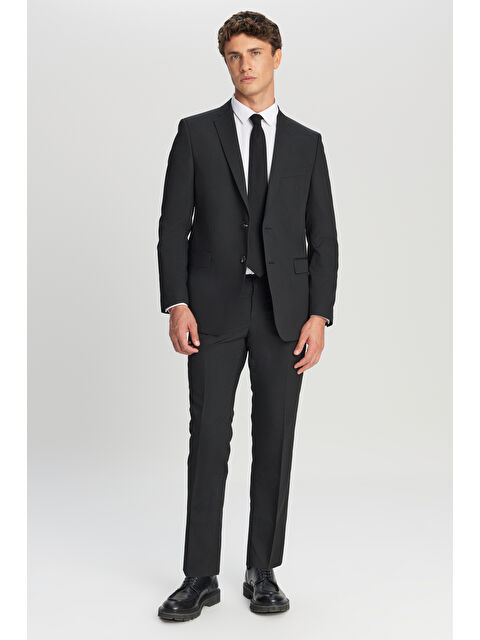 AC&Co / Altınyıldız Classics Erkek Siyah Slim Fit Dar Kesim Mono Yaka Takım Elbise - S000416366-19351