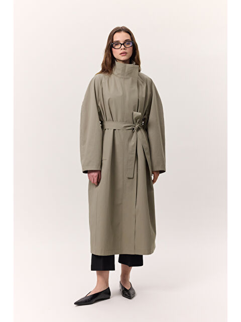 Manuka Yüksek Yaka Oversize Trençkot Yeşil - S000369951-18194