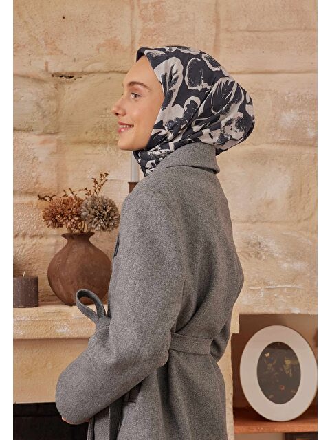 Fresh Scarfs Vıola Desen Pamuk İpek Eşarp Lacivert