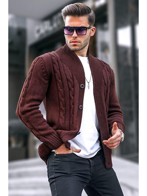 Madmext Kahverengi Örgülü Hırka 9053 - S000050843-19413