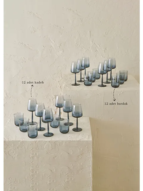 Bella Maison Soft Bardak-Kadeh Seti 24'lü Mavi - S000247745-17234