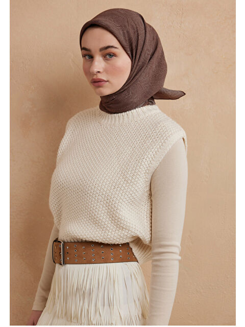 Fresh Scarfs Reına Desen Pamuk İpek Eşarp Çikolata Kahve