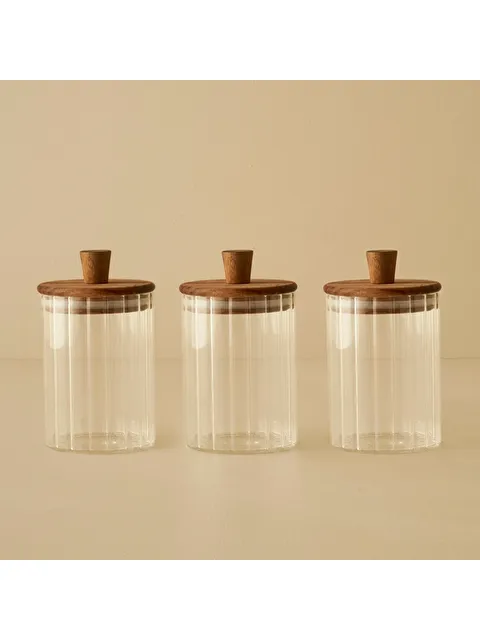 Bella Maison Beatrice Ahşap Kapaklı 3'lü Kavanoz Seti Naturel (580 cc) - S000383344-26406