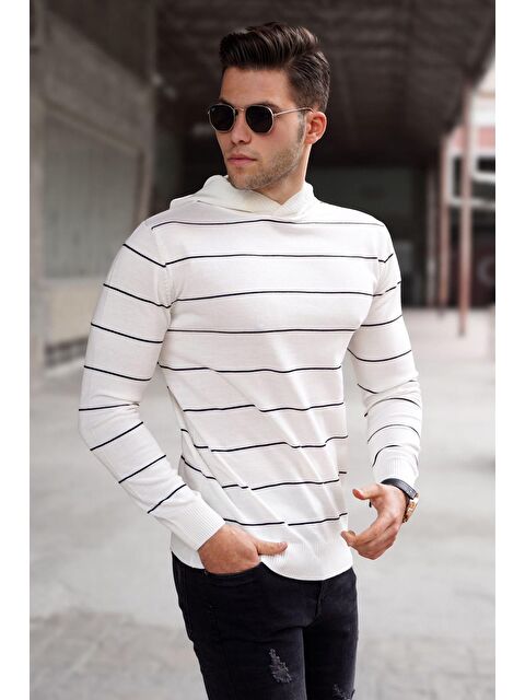 Madmext Beyaz Kapüşonlu Erkek Kazak 5623 - S000031515-20063