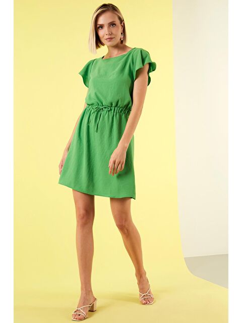 Lela Belden Büzgülü Kol Detaylı Bisiklet Yaka Regular Fit Elbise 6058386 - S000001241-18194