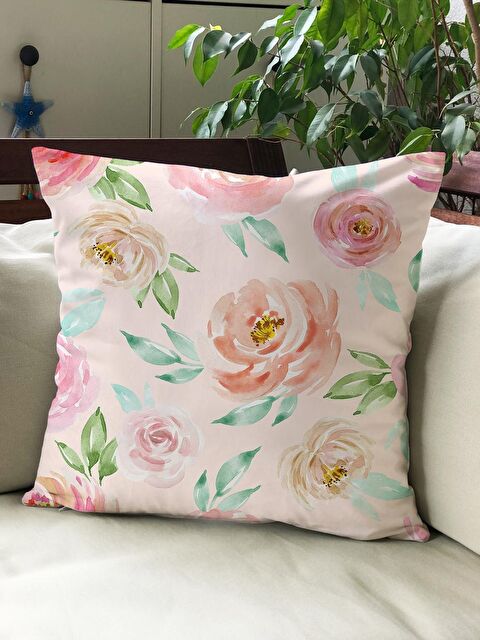 Evmila Kadife Doku Çift Taraf Baskılı Bahar Çiçekleri Desen 43x43 cm Tekli Kırlent Kılıfı - S000017945-20024