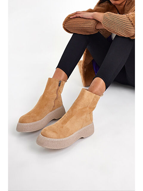 TONNY BLACK Kadın Nude Süet Yüksek Poli Taban Fermuarlı Süet Bot - S000125193-26411