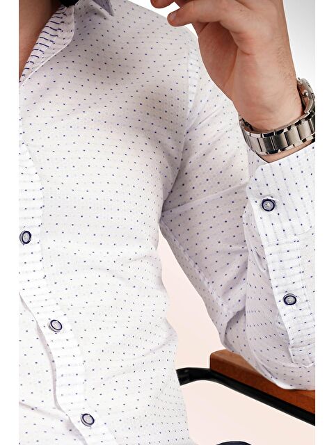 Etikmen Mavi Nokta Desenli Slimfit Erkek Gömlek - S000121509-20063