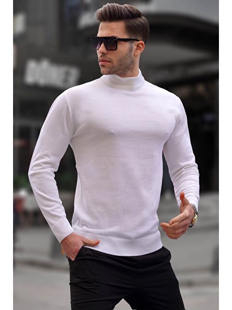 Madmext Ekru Slim Fit Yarım Balıkçı Yaka Erkek Triko Kazak 6343 - S000030336-19965