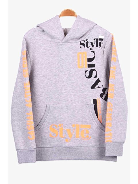 Breeze Erkek Çocuk Sweatshirt Baskılı Kapüşonlu Gri Melanj (9-14 Yaş) - S000022813-20600