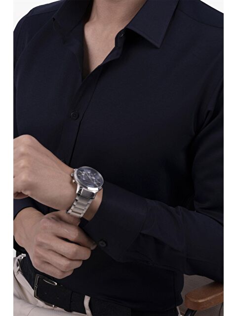Etikmen Lacivert Saten Slimfit Erkek Gömlek - S000121508-21164